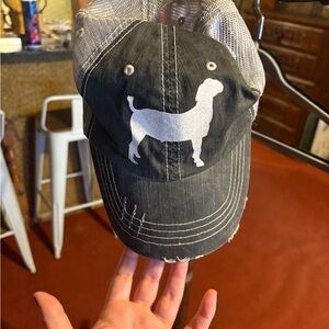 Black Distressed Cap with Dog Silhouette